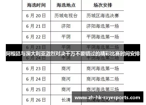 阿根廷与澳大利亚激烈对决千万不要错过的精彩比赛时间安排 阿根廷与澳大利亚激烈对决千万不要错过的精彩比赛时间安排